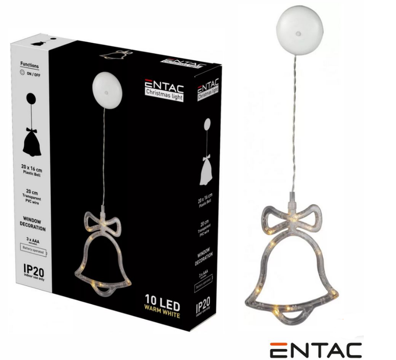 Sino Decorativo C/ Ventosa 10 LED 3000K A Pilhas AAA ENTAC