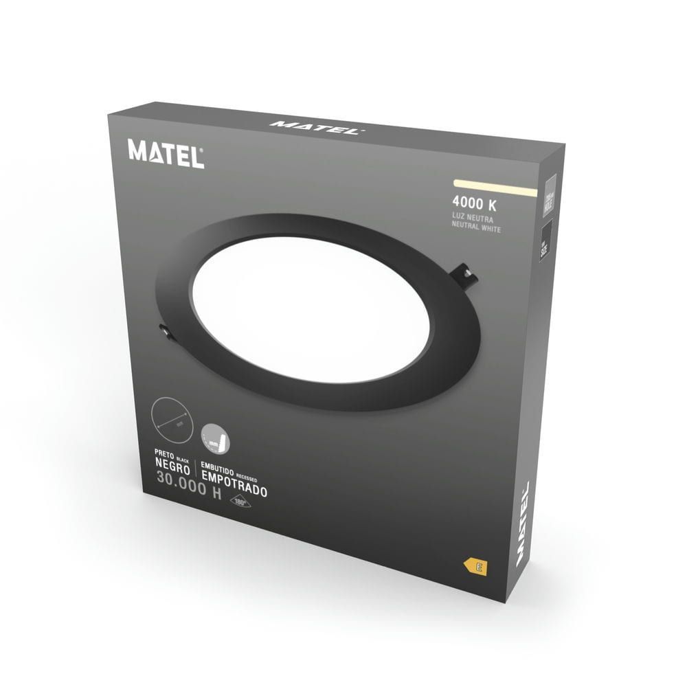 DOWNLIGHT LED PC REDONDO PRETO 18W NEUTRO