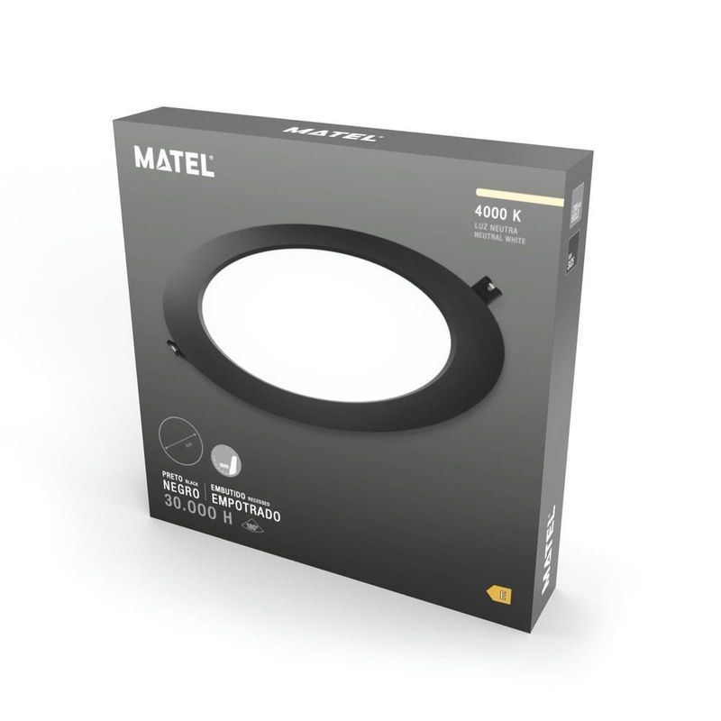 DOWNLIGHT LED PC REDONDO PRETO 18W NEUTRO