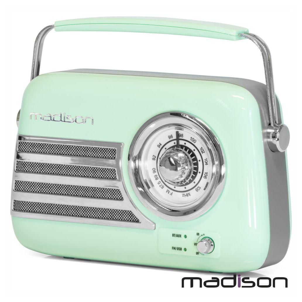 Rádio FM/AUX/BT/USB Extra Bass Vintage 30W Verde MADISON