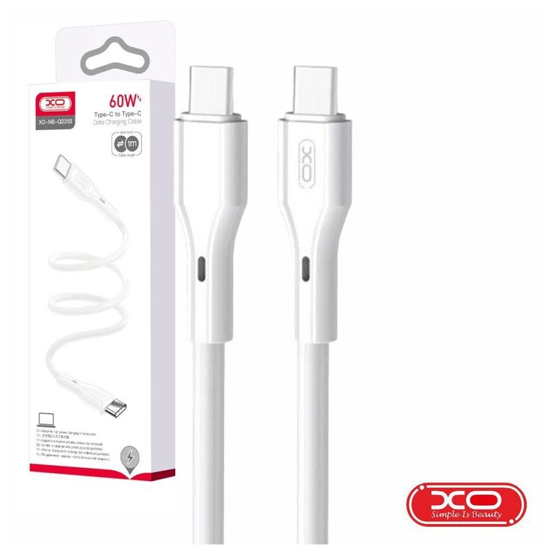 Cabo USB-C Macho / USB-C Macho PD 60W 1m Branco XO