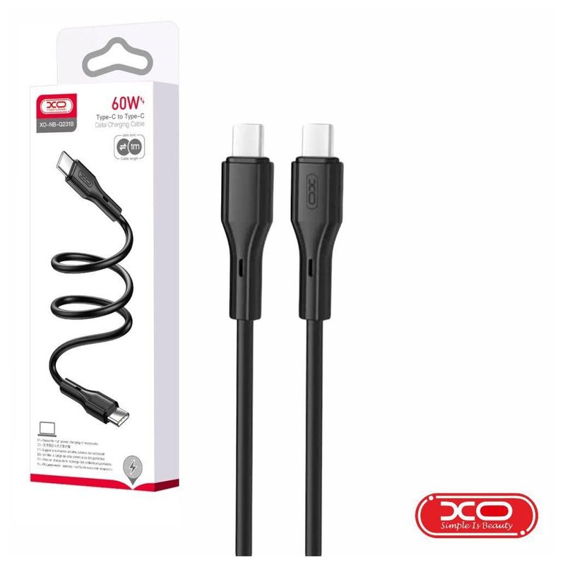 Cabo USB-C Macho / USB-C Macho PD 60W 1m Preto XO