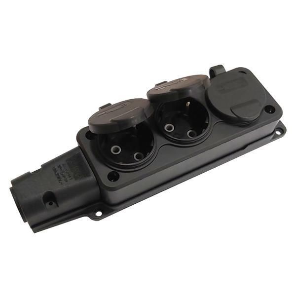 TOMADA 3 FUROS SCHUKO COM TAMPA DE BORRACHA 16A ΙΡ44 PRETA TOMADA 3 FUROS SCHUKO COM TAMPA DE BORRACHA 16A ΙΡ44 PRETA