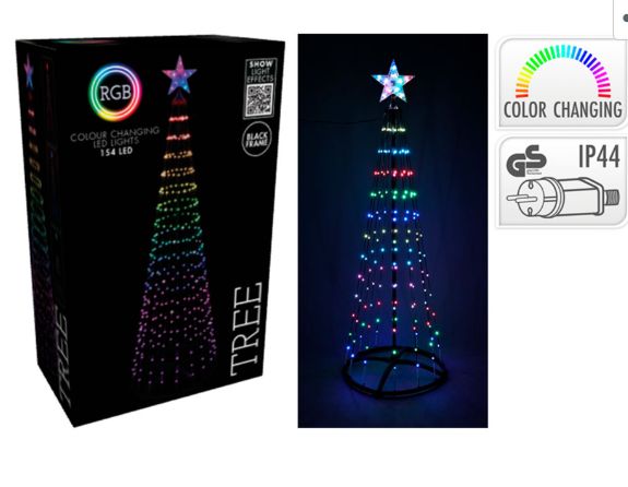 ÁRVORE DE NATAL 154 LEDS RGB PRETO, EXTERIOR, Ø50 x 150 cm