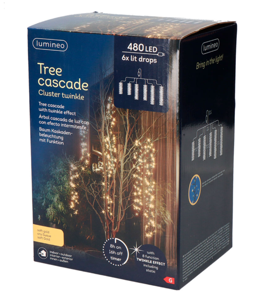 CORTINA CASCATA PARA ÁRVORE, MULTIFUNÇÕES, 480 LEDS, 2 m