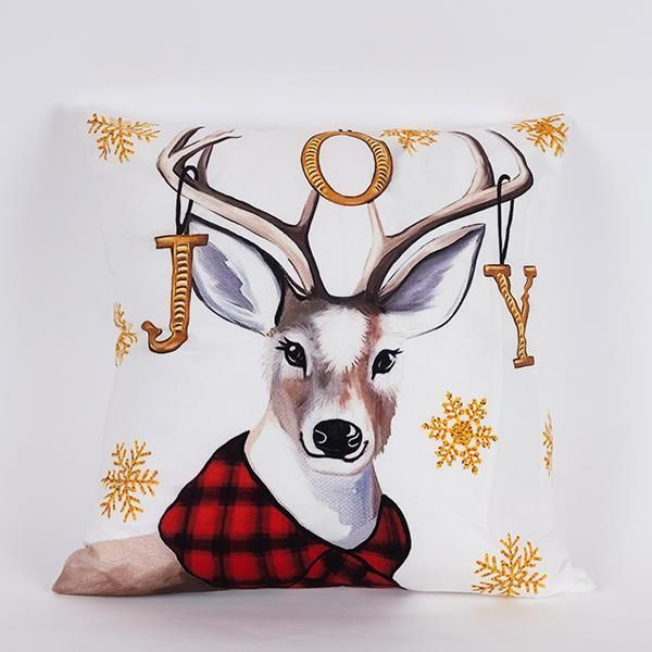 Almofada vermelha com rena, 45x45cm