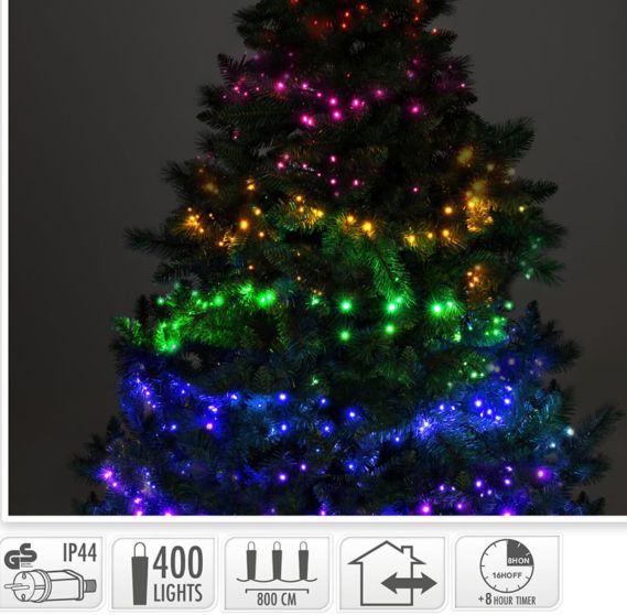 GRINALDA LED, 7 SECÇÕES DE COR, IP44, 400 LEDS, 220V, 8m.