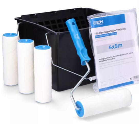 CONJUNTO PROMOCIONAL ROLO + CUBO + PEÇAS DE REPOSIÇÃO 3 uds + COBERTURA PLÁSTICA TUDO