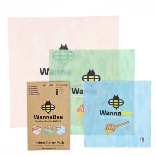 WannaBee 蜜蝋（ミツロウ・みつろう）ラップ Delight柄 3枚入りセット（S・M・L)