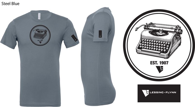LF Creative Typewriter, T-shirt, Short Sleeve Steel blue with black imprint