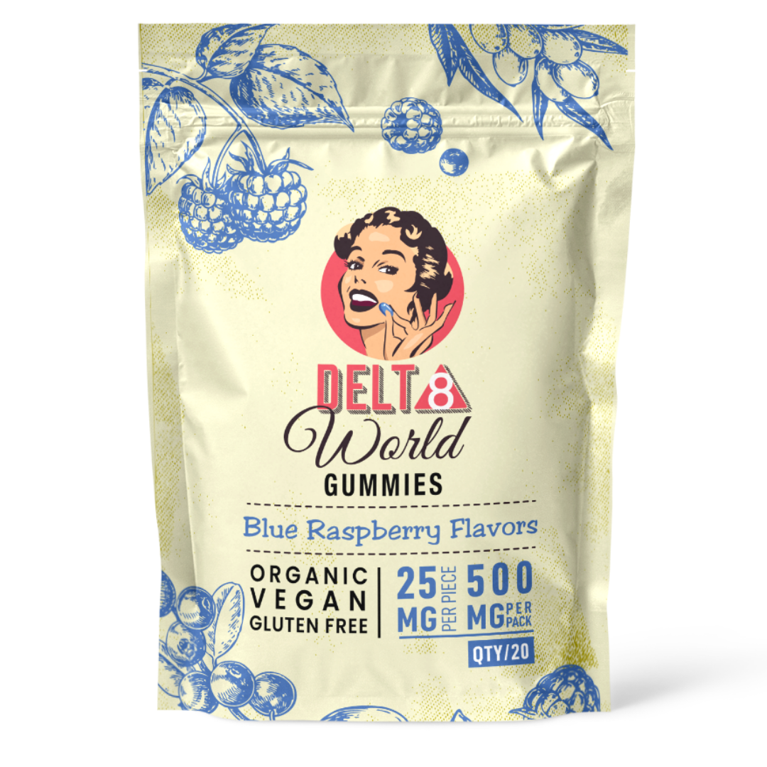 Delta 8 World | 500mg | Organic | Gummies | 20 Pack | Blue Raspberry