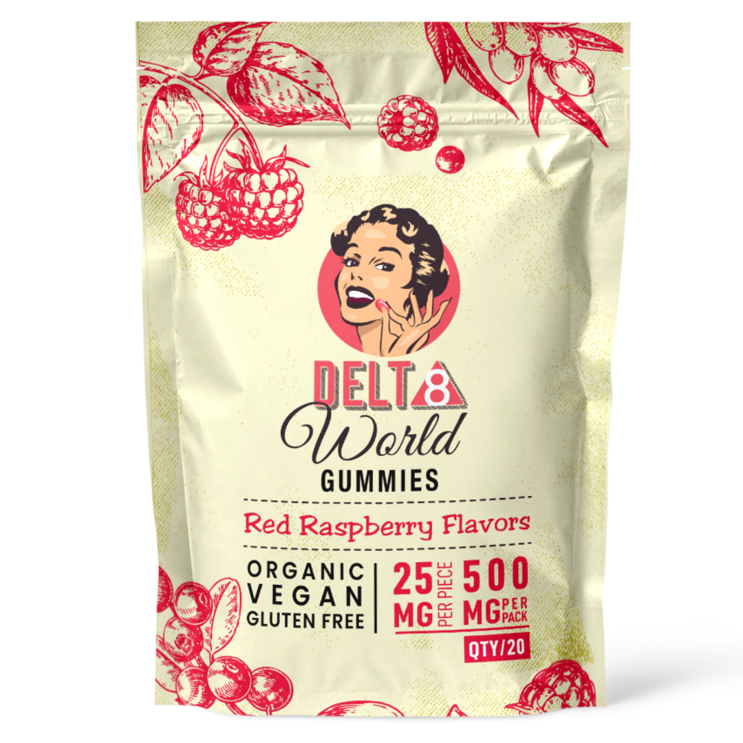 Delta 8 World | 500mg | Organic | Gummies | 20 Pack | Red Raspberry
