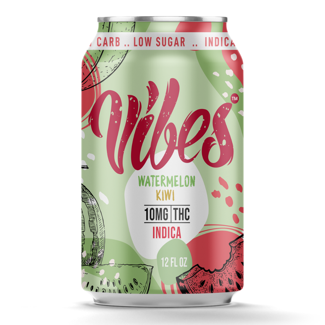 Vibes™ | Watermelon Kiwi | Strawberry Cough Strain | 10mg THC Light Soda | 4 Pack