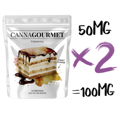 Tiramisu | 10MG THC Split Gummies | 5mg Per Serving | 50MG Per Package | CannaGourmet | 2 for 1