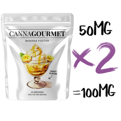 Banana Fosters | 10MG THC Split Gummies | 5mg Per Serving | 50MG Per Package | CannaGourmet | 2 for 1