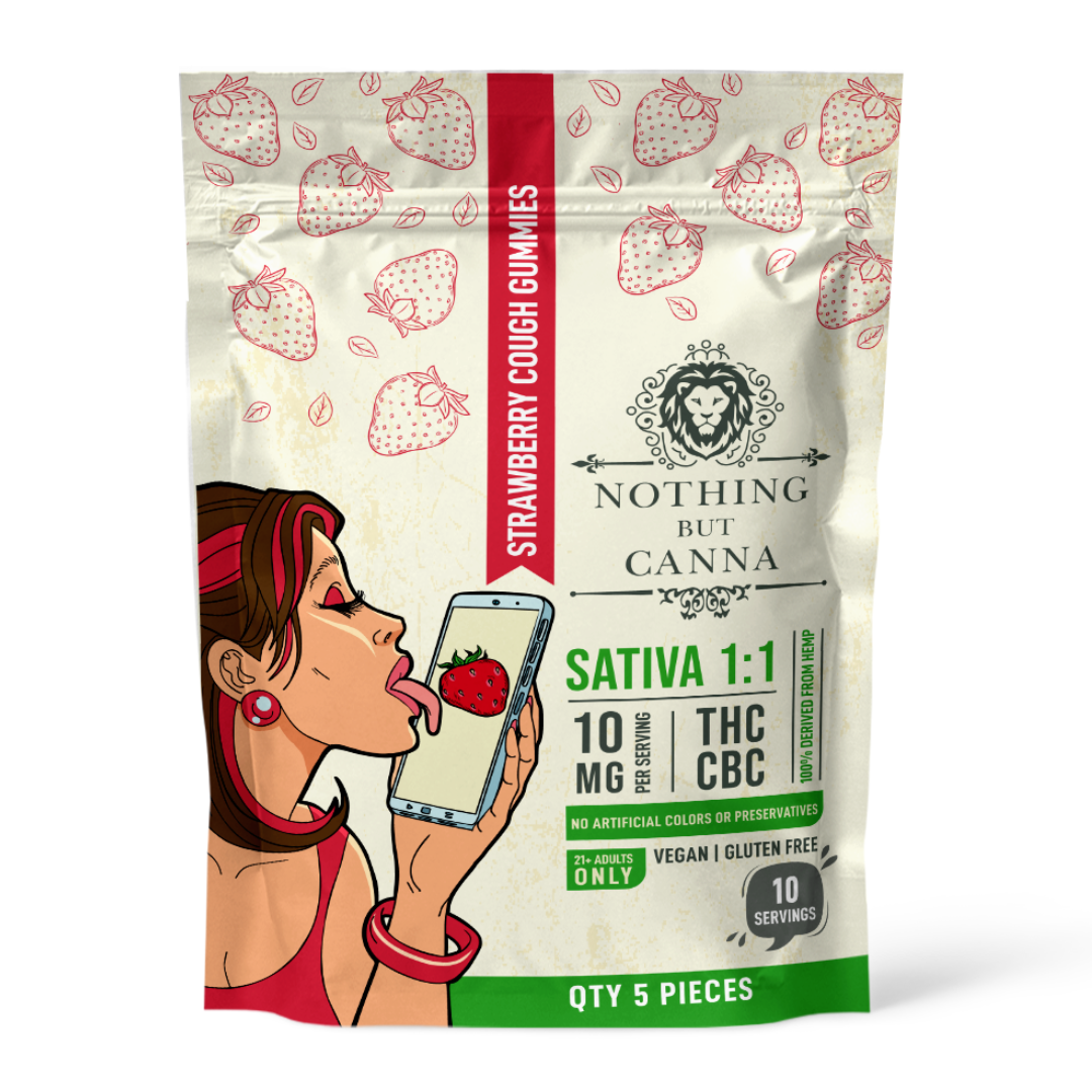 Nothing But Canna Strawberry Cough Sativa Strain FastActing 10mg Split Gummies (11 Ratio CBC