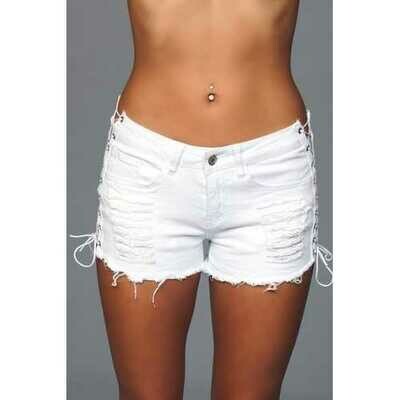 J5WT Looped In Distressed Shorts - White J5WT Looped In Distressed Shorts - White