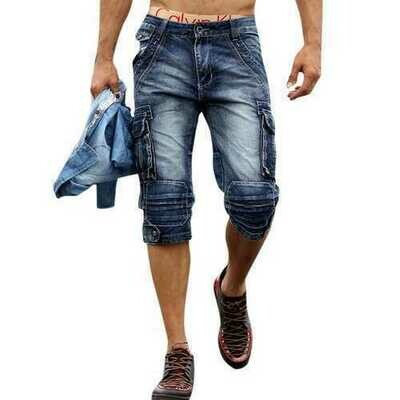 Retro Multi Pockets Over-Knee Short Jeans Retro Multi Pockets Over-Knee Short Jeans