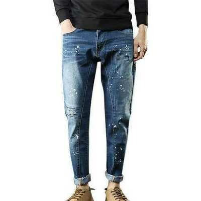 Printing Holes Patch Cotton Jeans Printing Holes Patch Cotton Jeans