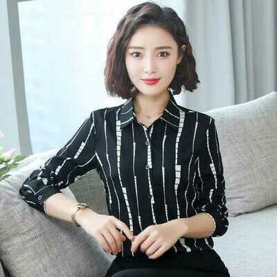 Real Shot New Shirt Female Long-sleeved Printed Shirt Spring And Autumn Korean Version Of The Self-cultivation Striped Business Wear Shirt 41262 Real Shot New Shirt Female Long-sleeved Printed Shirt Spring And Autumn Korean Version Of The Self-cultivation Striped Business Wear Shirt 41262