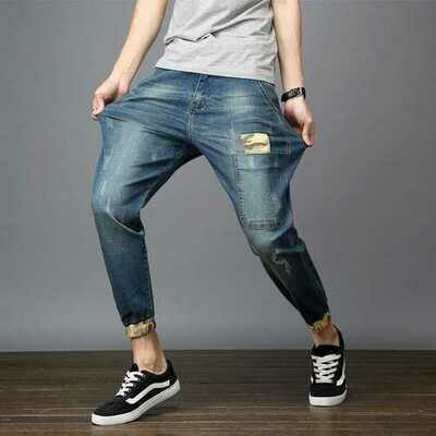 Plus Size High Elastic Camo Patchwork Harem Jeans Plus Size High Elastic Camo Patchwork Harem Jeans