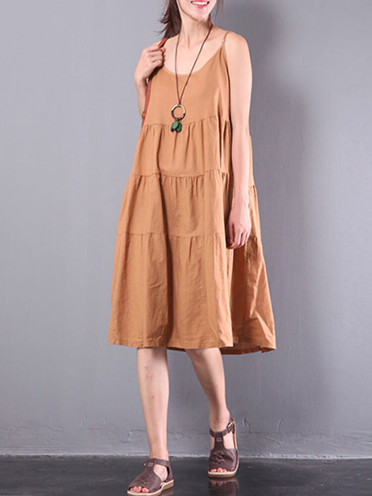 S-5XL Women Strappy Sleeveless Loose Pleated Dresses