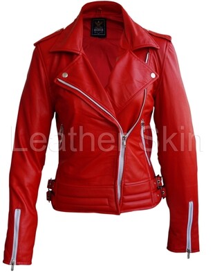 Women Classic Red Leather Jacket