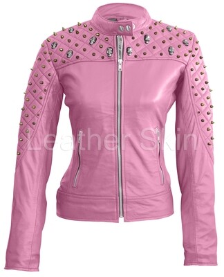 Women Modern Light Pink Leather Jacket