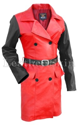 Women Red Leather Coat