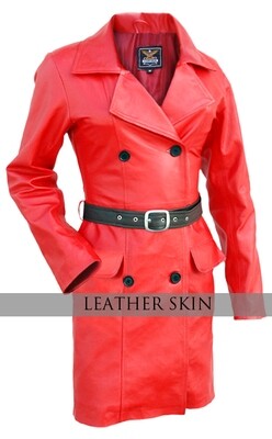 Bright Red Women Leather Jacket