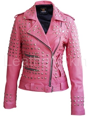 Women Dark Pink Leather Jacket