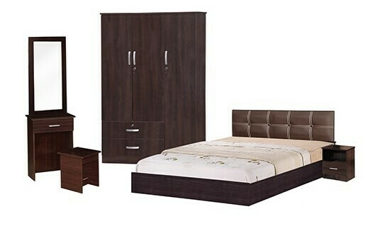 Bedroom Set (3 Door Wardrobe + Queen size Bed frame + Dressing Table + Stool + Side Table)