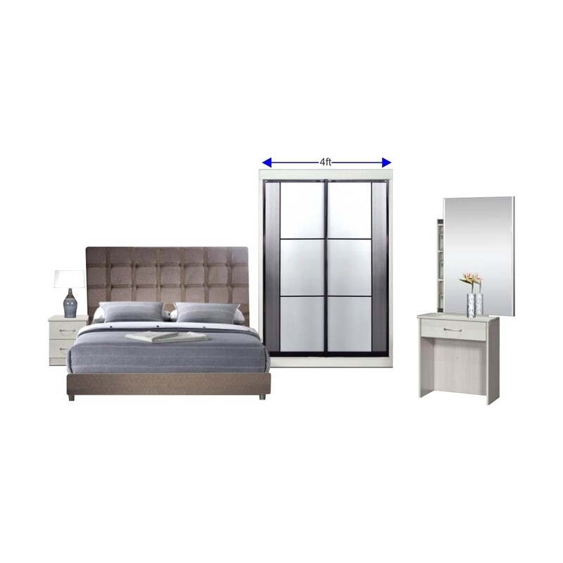 Bedroom Set (4 ft Sliding Wardrobe + Queen size Bed frame + Dressing Table + Stool) Bedroom Set (4 ft Sliding Wardrobe + Queen size Bed frame + Dressing Table + Stool)