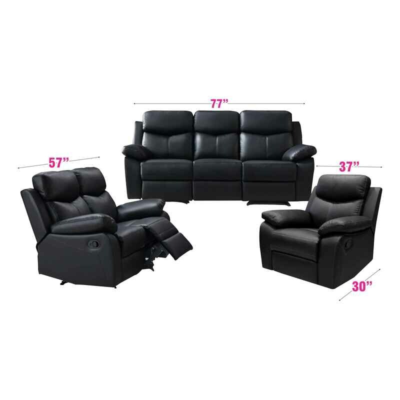 1+2+3 Full Recliner Black PU Sofa Set 1+2+3 Full Recliner Black PU Sofa Set