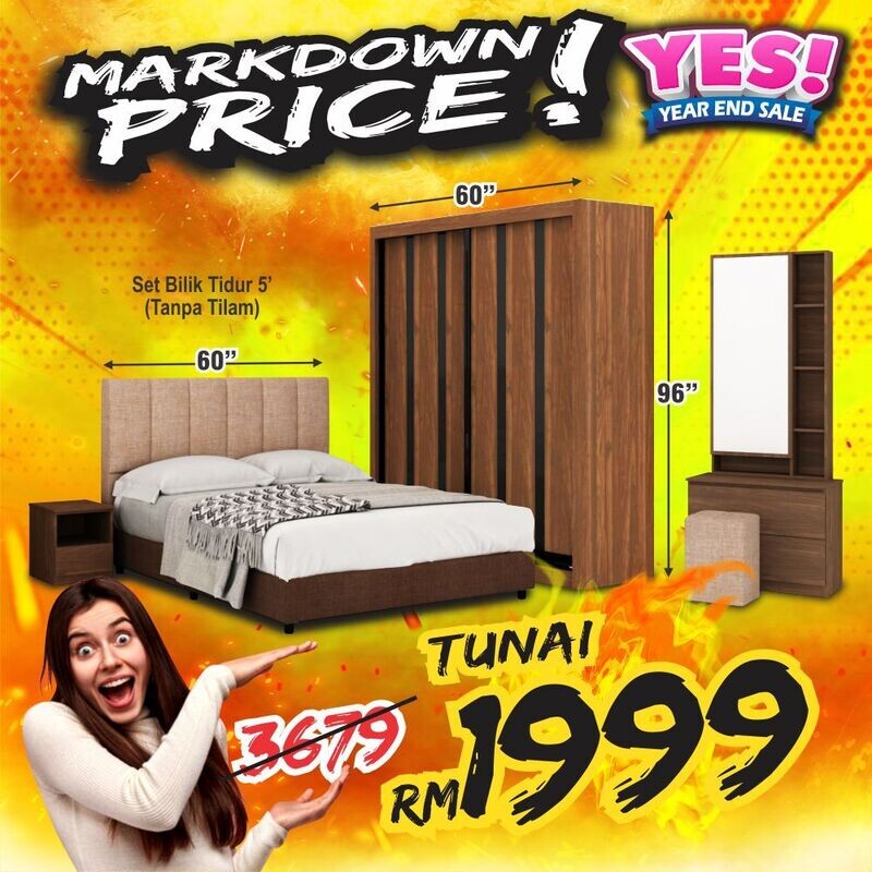 Bedroom Set (5ft Sliding Wardrobe + Queen size Bed frame + Dressing Table + Stool) Bedroom Set (5ft Sliding Wardrobe + Queen size Bed frame + Dressing Table + Stool)