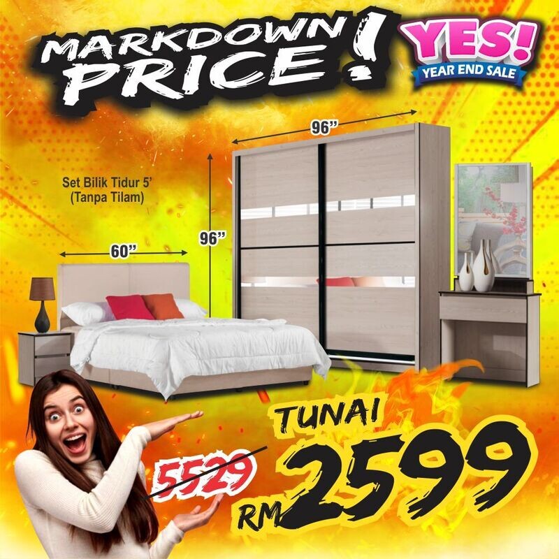 Bedroom Set (8ft Sliding Wardrobe + Queen size Bed frame + Dressing Table + Stool) Bedroom Set (8ft Sliding Wardrobe + Queen size Bed frame + Dressing Table + Stool)