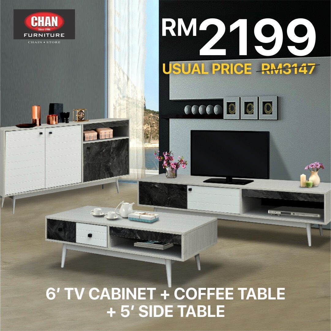 6' TV CABINET + CAFFEE TABLE + 5' SIDE TABLE