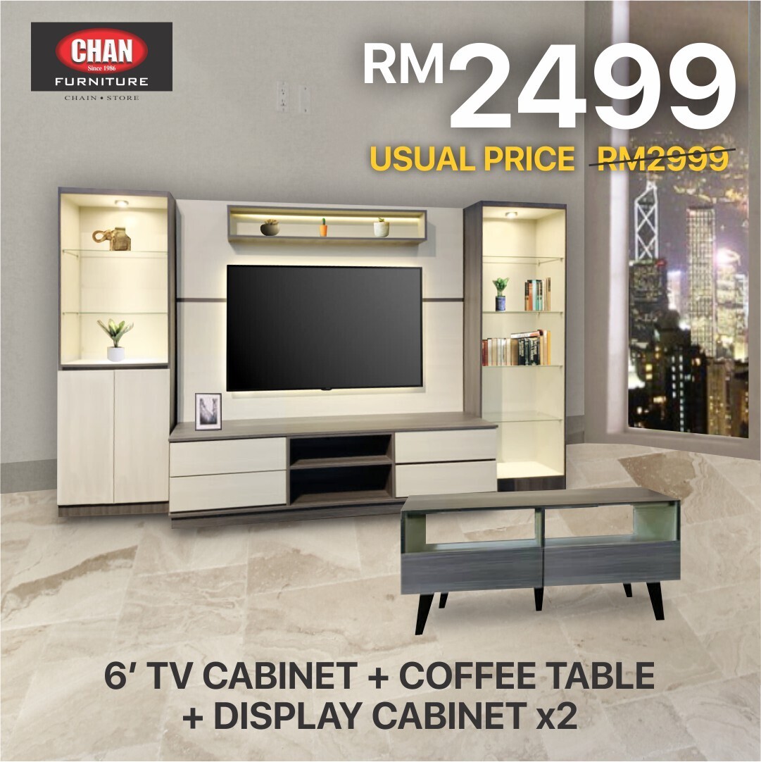 6' TV CABINET + OFFEE TABLE + DISPLAY CABINET X2