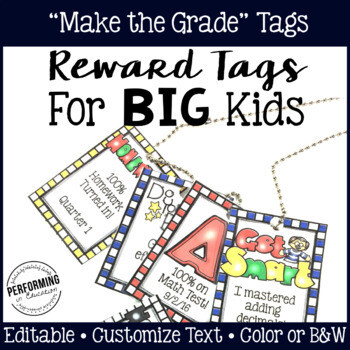 Classroom Management Reward Tags for Big Kids: Editable Academic Tags