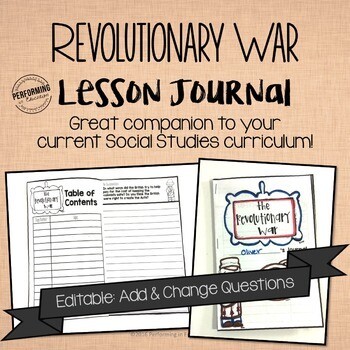 Revolutionary War Journal for 4th and 5th grade EDITABLE Social Studies