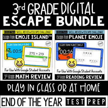 Digital Escape Room Math and Reading Review End of Year | 3rd Grade Bundle