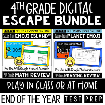 Digital Escape Room Math and Reading Review End of Year | 4th Grade Bundle