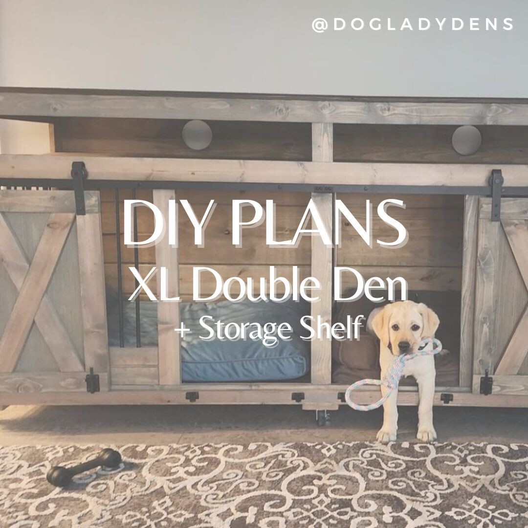 LUXURY DOG CRATE PLANS - XL DOUBLE DEN + STORAGE SHELF