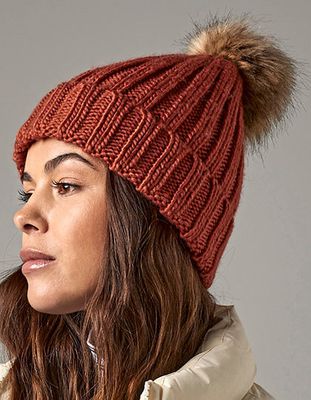 Faux Fur Pop Pom Chunky Beanie