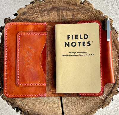 Leather Field Notes Cover - Red Stitching
