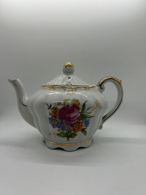 Tea - Floral Bouquet Teapot  w/ gold accents