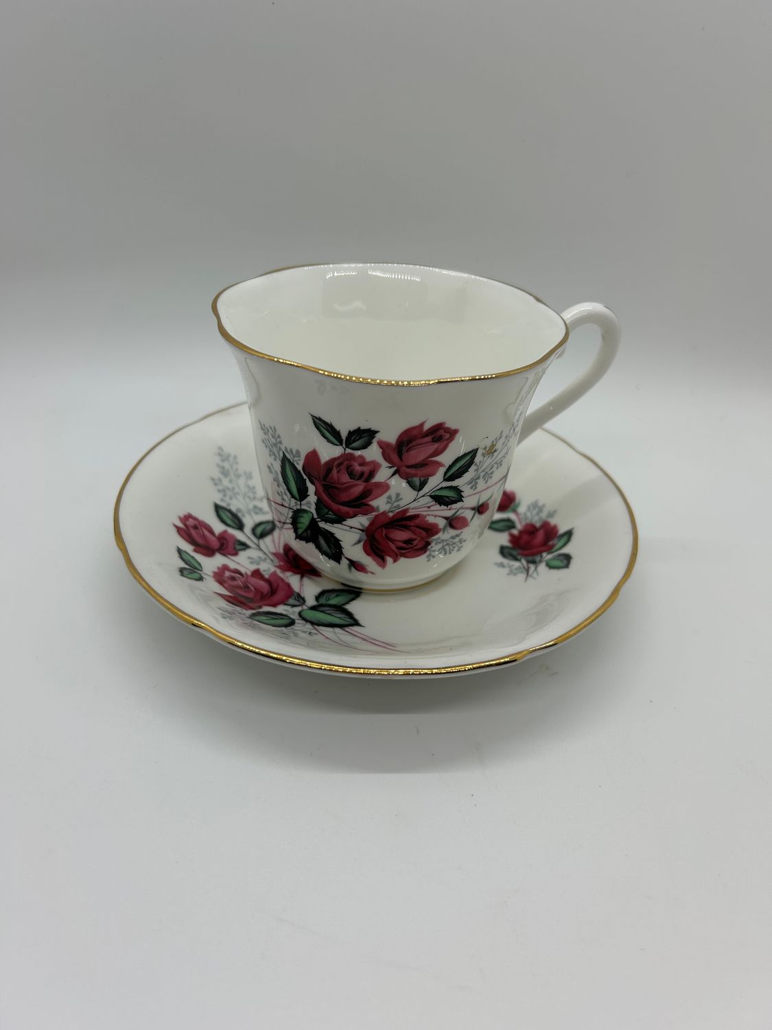 Vintage pink rose teacup + saucer set