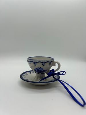 Kurt Adler Delft Blue Cup and Saucer Ornament