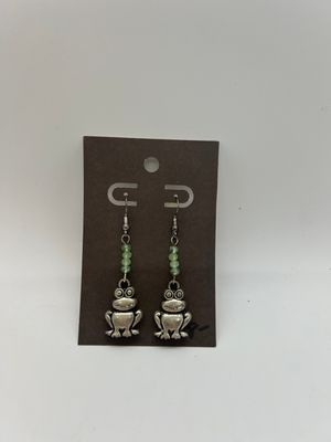 Handmade Silver Frog Beaded Earrings