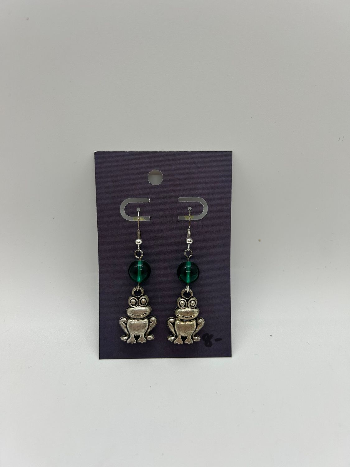 Handmade Silver Frog Beaded Earrings